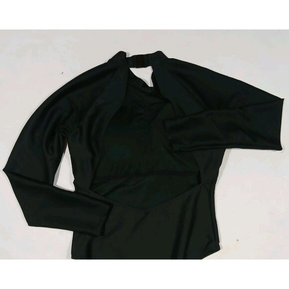 J. Crew Active Ribbed Long Sleeve One Piece Swimsuit Size 12 Black Rashguard - Picture 7 of 9